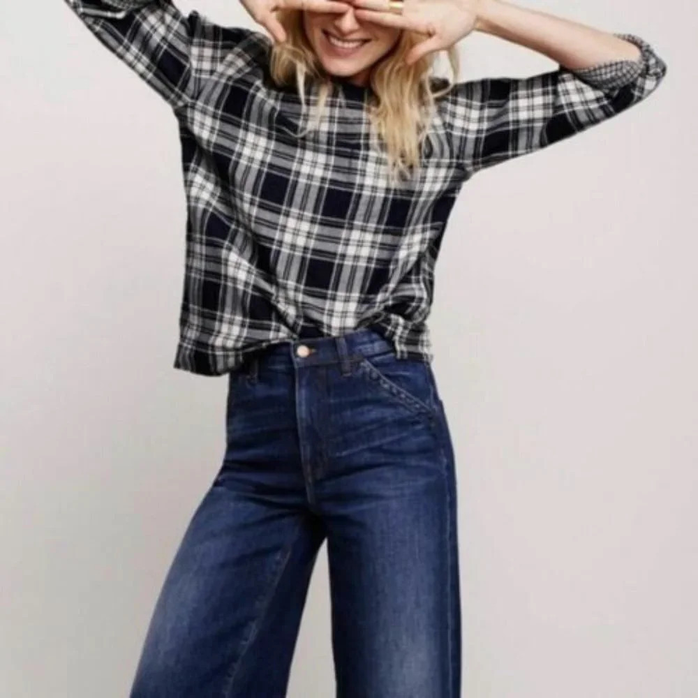 Madewell Blue White Curtis Plaid Herald Tee Size XS